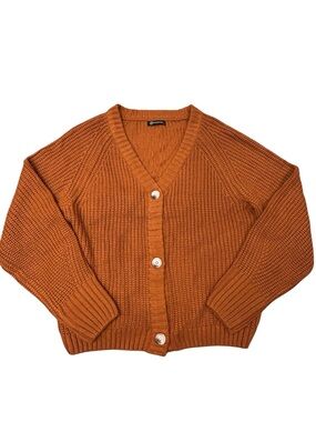 Pretty Garden Women’s Chunky Knit V-Neck Cardigan Sweater - Rust Orange M